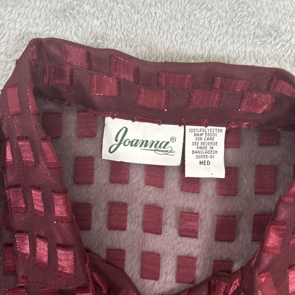 Vintage Joanna Blouse Womens Medium Red Sheer Long Sleeve Button Up Shirt Collar - Picture 2 of 7